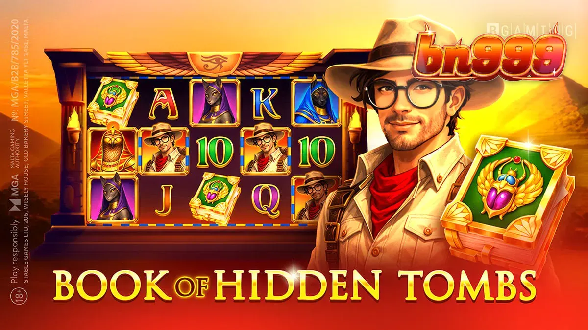 Book of Hidden Tombs سلاٹ کا ایک منظر جس میں قدیم مصری علامات اور گولڈن ایکسپینڈنگ فیچر دکھایا گیا ہے۔
